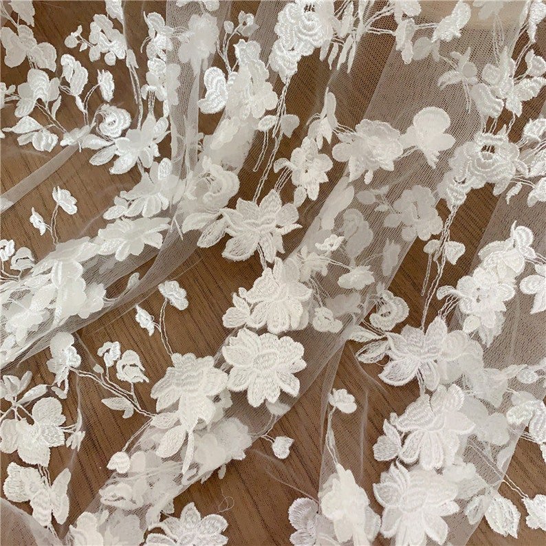 Gorgeous Embroidery Floral Lace Fabric for Bridal Gowns Wedding Dresses and Prom Backdrops Lace by the Yard