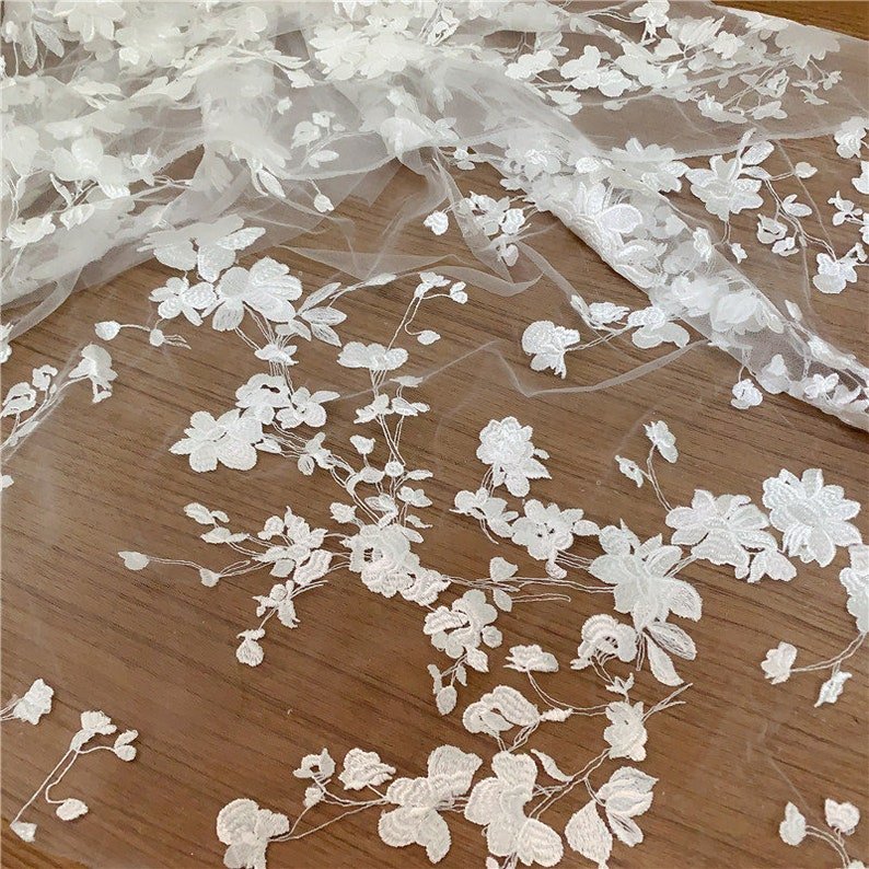 Gorgeous Embroidery Floral Lace Fabric for Bridal Gowns Wedding Dresses and Prom Backdrops Lace by the Yard