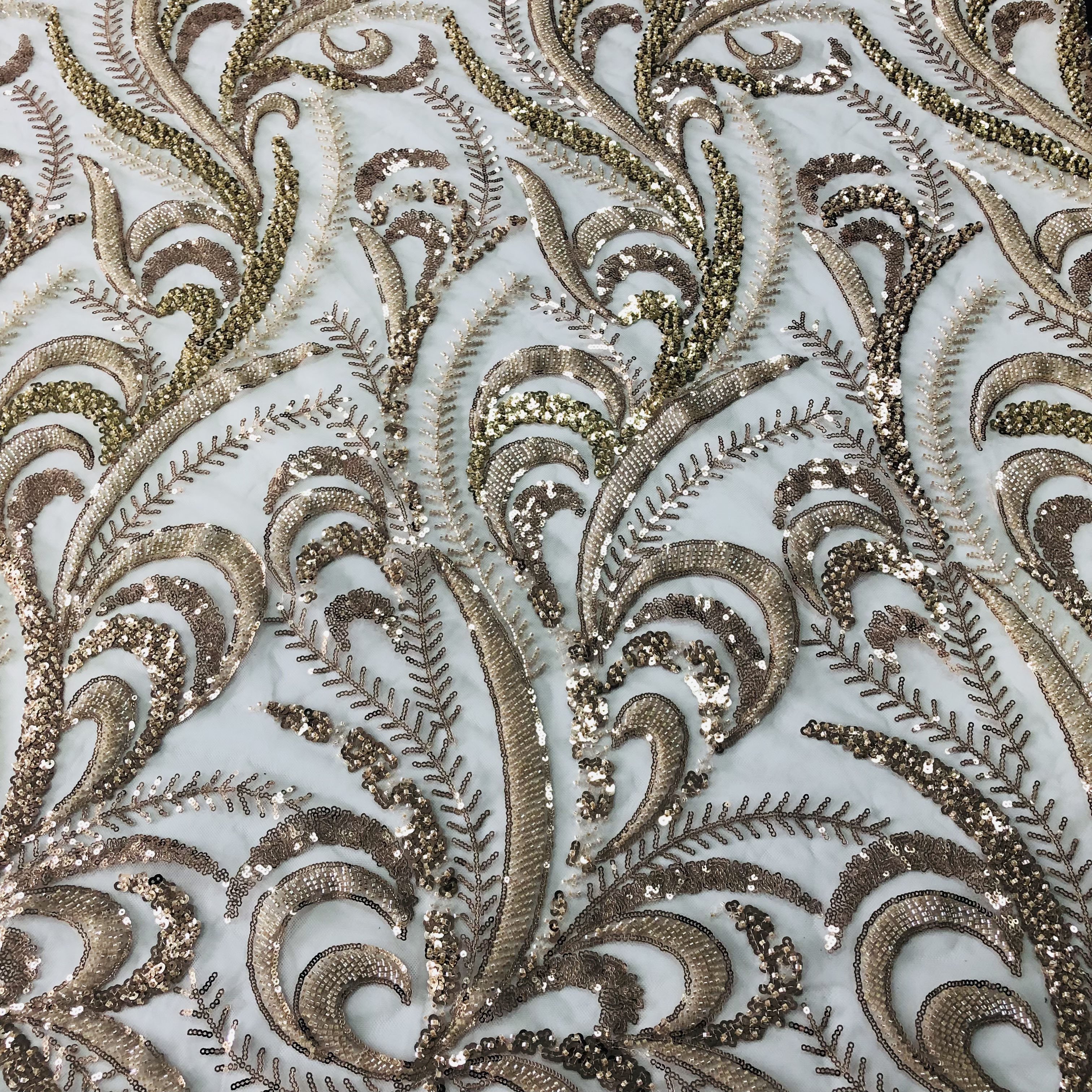 Luxury bridal beaded lace embroidery fabric gold embroidery beaded lace fabric for evening dress
