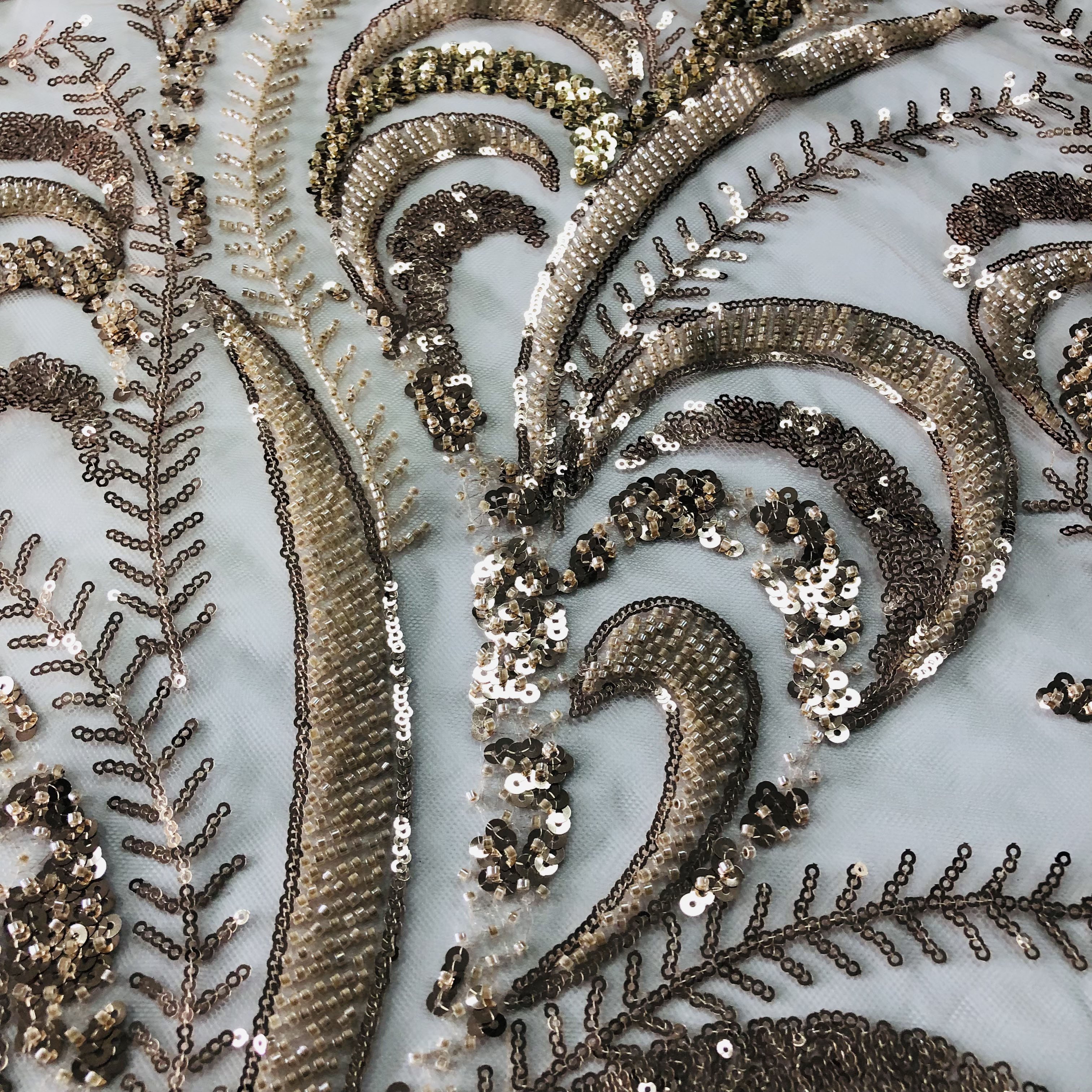 Luxury bridal beaded lace embroidery fabric gold embroidery beaded lace fabric for evening dress