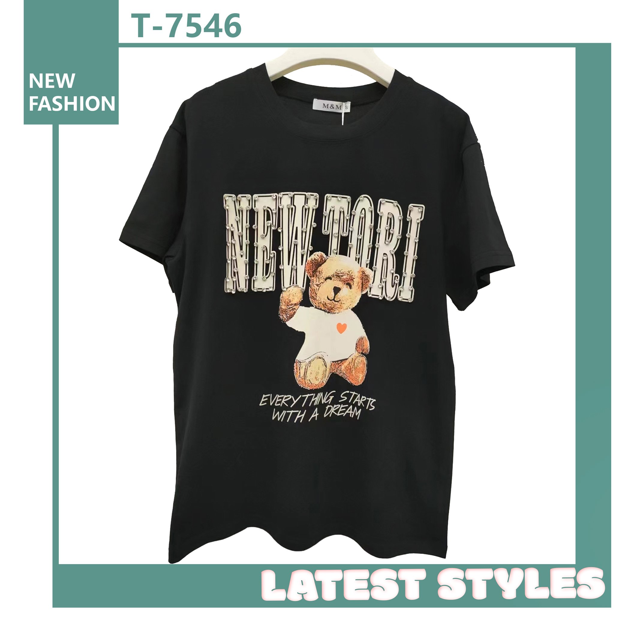 T-7546spring High Collar Hot Drill Women's Custom Diamond Patch Knit T Shirts Ladies Diamond Rhinestones Ribbed Knitwear Shirts