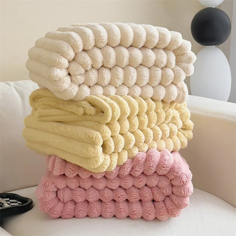 Most popular Striped Lamb Faux Fur Short Fleece Casual Cover Blanket cheaper Sofa blanket