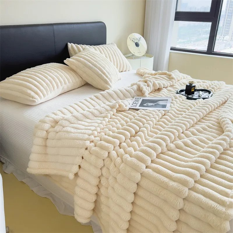 Most popular Striped Lamb Faux Fur Short Fleece Casual Cover Blanket cheaper Sofa blanket