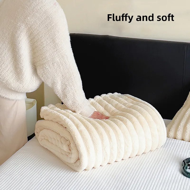 Most popular Striped Lamb Faux Fur Short Fleece Casual Cover Blanket cheaper Sofa blanket