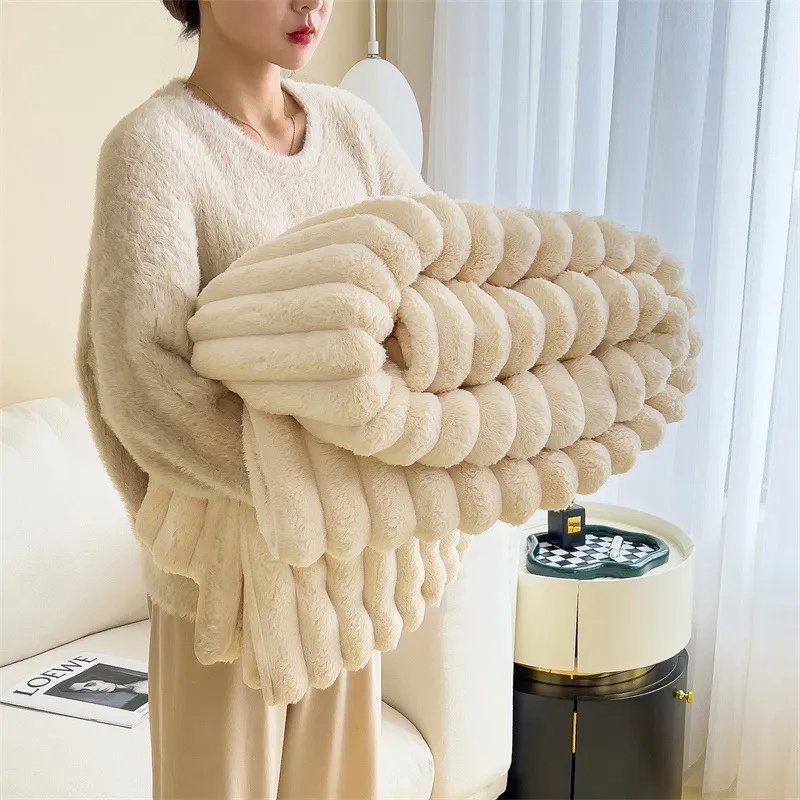 Most popular Striped Lamb Faux Fur Short Fleece Casual Cover Blanket cheaper Sofa blanket