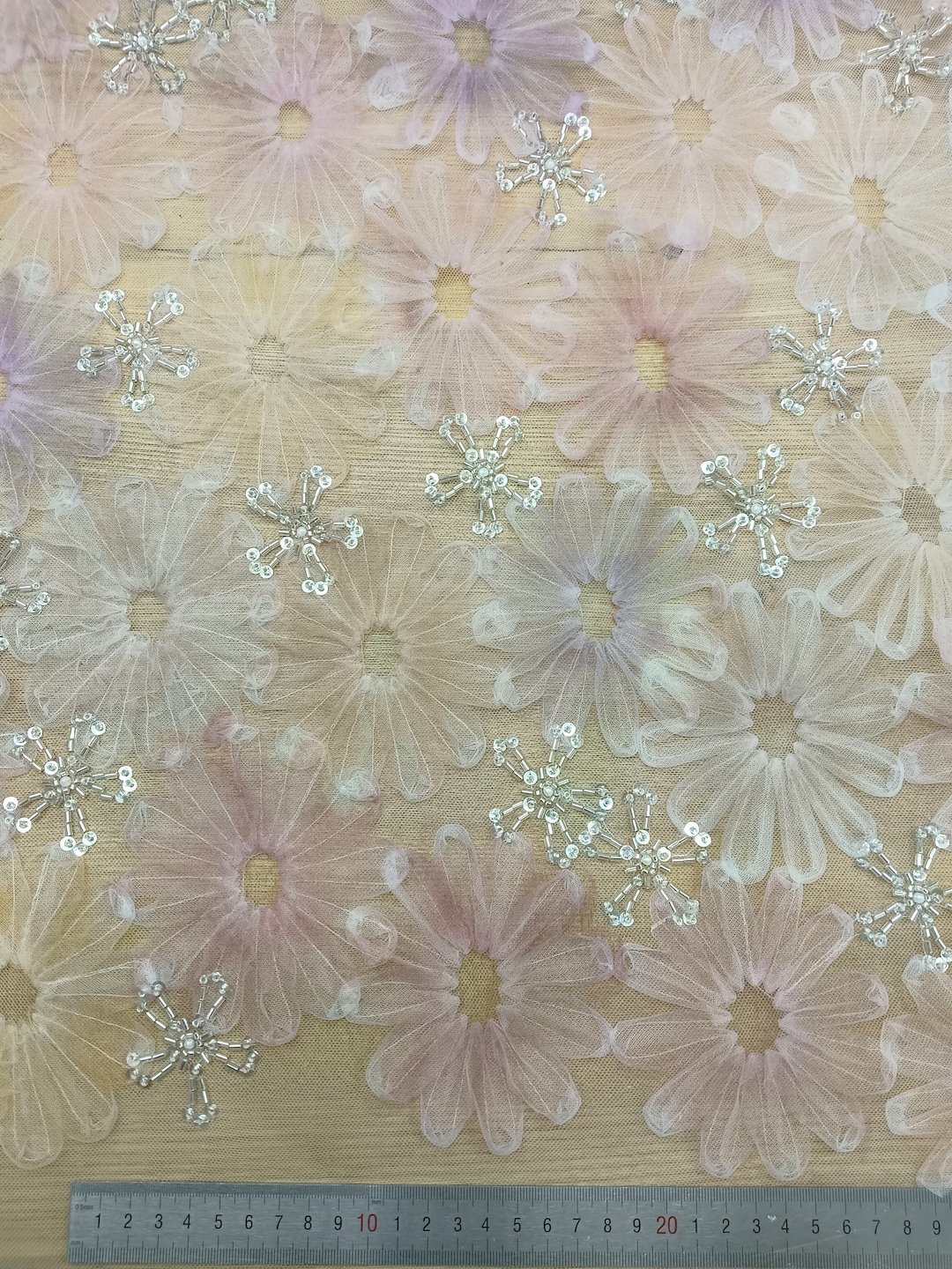 Wholesale Price Luxury Hand Made Heavy Beads Floral Bridal Lace Fabric Sequin Embroidery Fabrics with Flower Shape