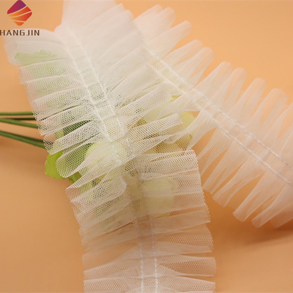 6cm Wide DIY Craft Garment Trims Ribbon Skirt Double Edged Pleated Mesh Tulle Lace Sewing Trim Ruffles For Baby Dress