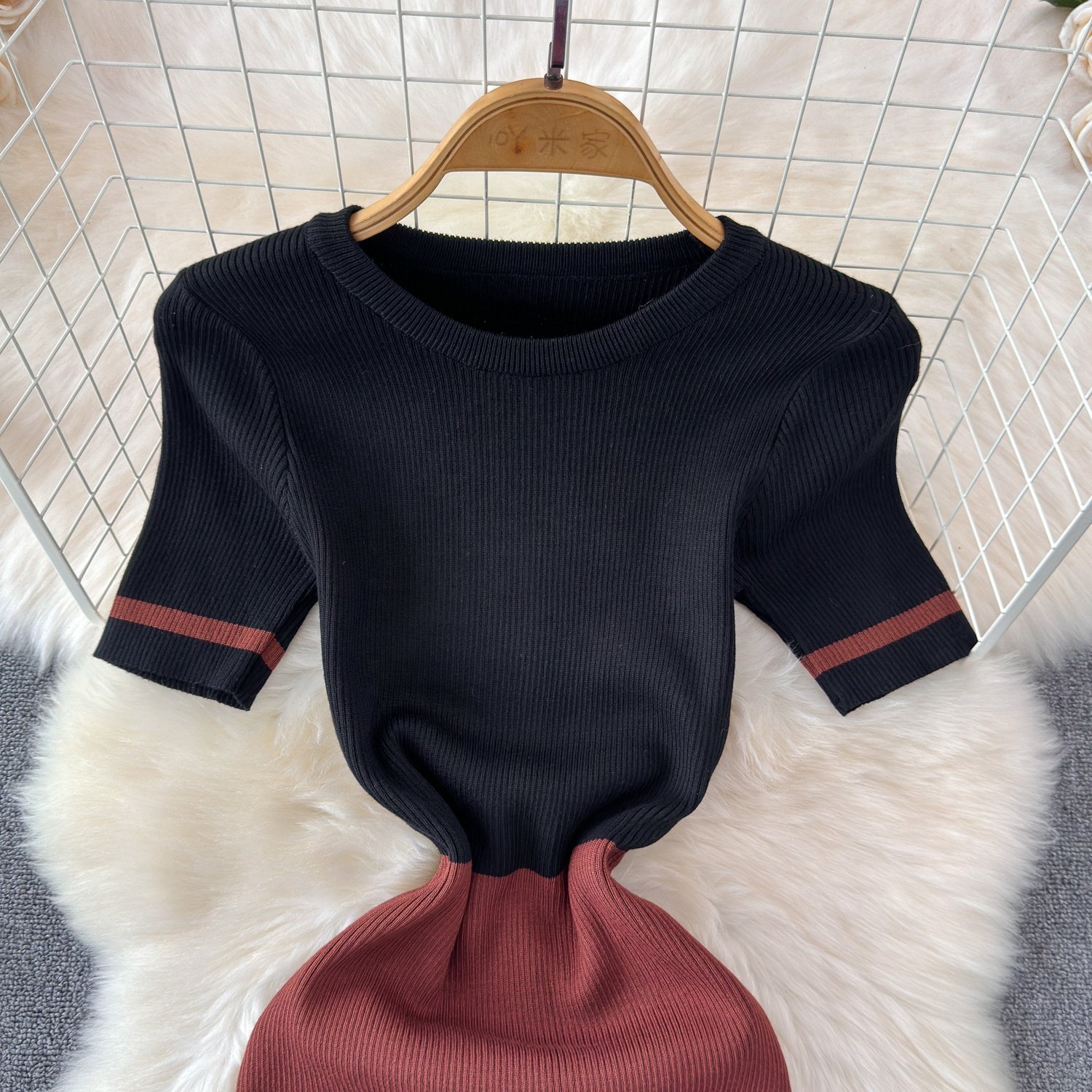 New 2024 Summer New Round Neck Fashion Casual Knit Slim Splicing Women's Dresses for Elegant Office Ladies