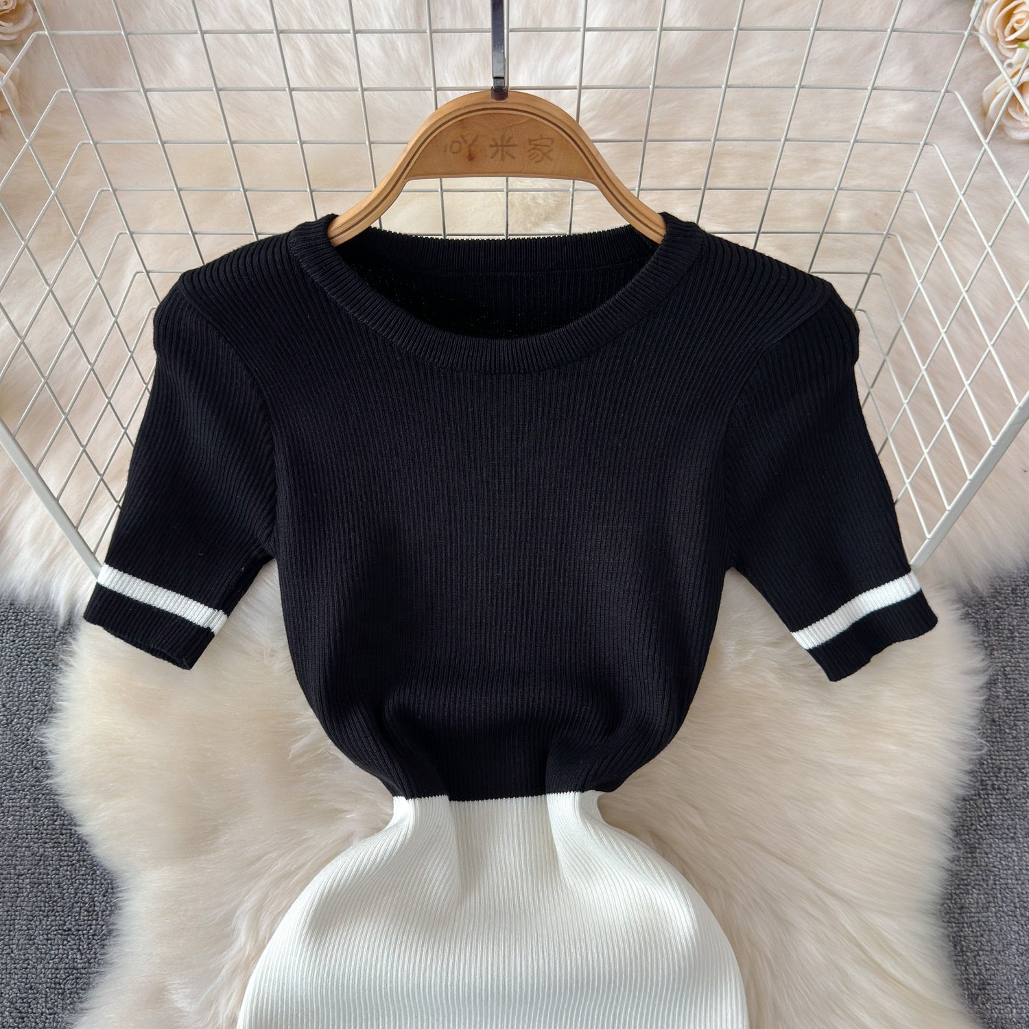 New 2024 Summer New Round Neck Fashion Casual Knit Slim Splicing Women's Dresses for Elegant Office Ladies