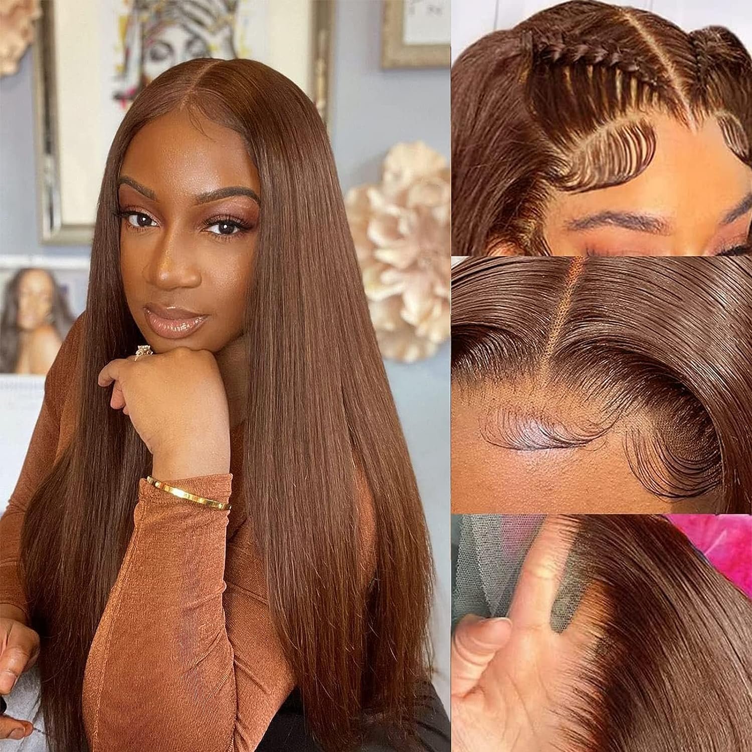 cheap wholesale 13X4 13X6 Brown Color human hair glueless wigs HD Lace lace front wigs Virgin Brazilian Hair wig for black women
