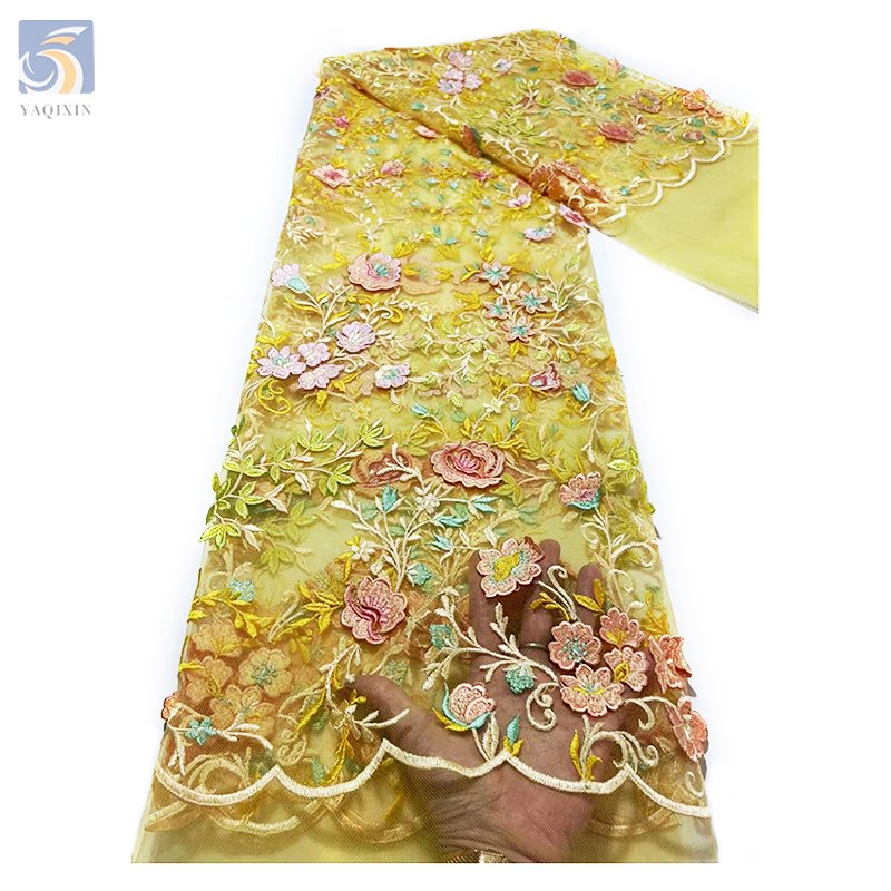 Hot Sale German Fancy Embroidery Tulle Fabric Design Floral Plants Embroidered Polyester Mesh Tulle Fabric for Veil
