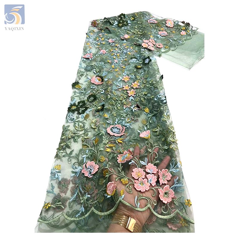Hot Sale German Fancy Embroidery Tulle Fabric Design Floral Plants Embroidered Polyester Mesh Tulle Fabric for Veil