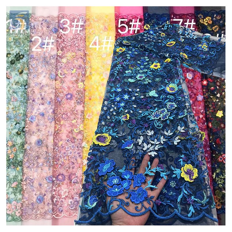 Hot Sale German Fancy Embroidery Tulle Fabric Design Floral Plants Embroidered Polyester Mesh Tulle Fabric for Veil