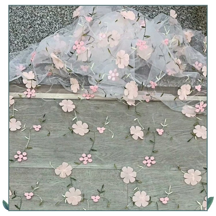 Green Leaf Baby Kids Hand Trim Materials Black Net Lace High Quality Fashion Stock 3D Flower Tulle Embroidery Fabric