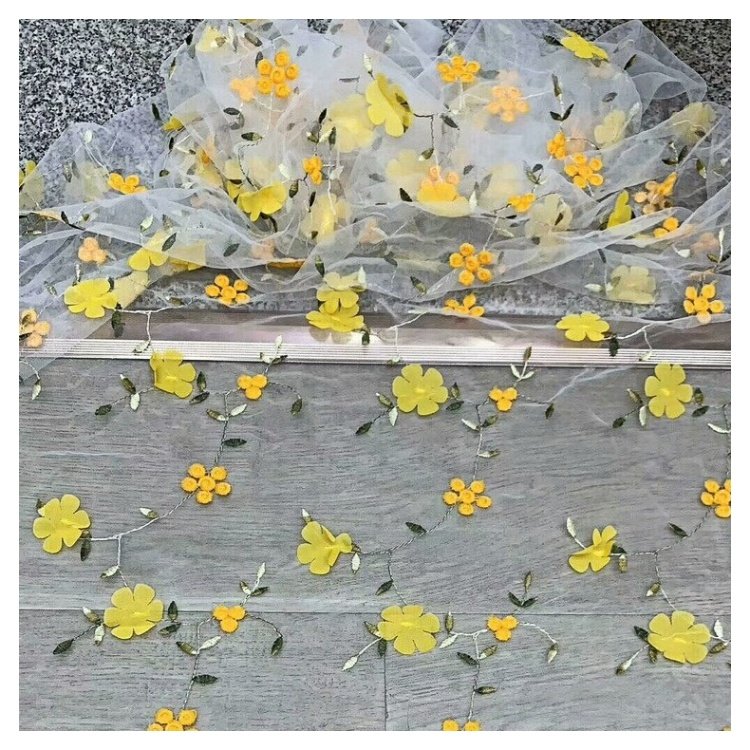 Green Leaf Baby Kids Hand Trim Materials Black Net Lace High Quality Fashion Stock 3D Flower Tulle Embroidery Fabric