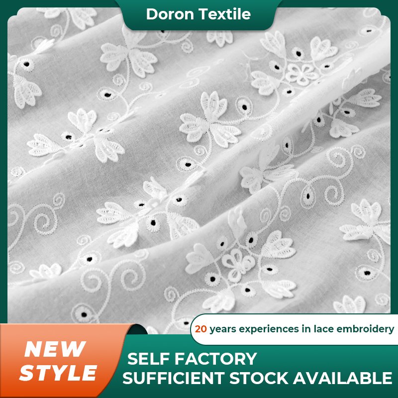 China textile cloth white embroidered eyelet cotton embroidery fabric for women dress