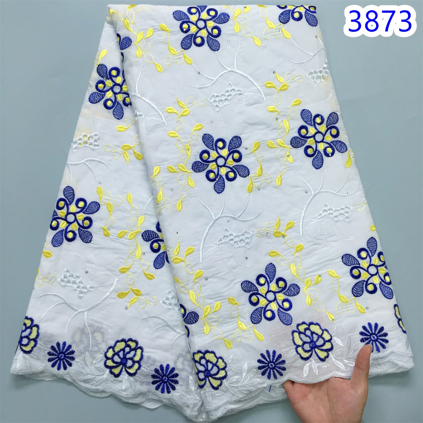 White Austria Stones Cotton African Swiss Voile Lace Fabric 2024 New Nigerian Cotton Lace For Women Evening Party Dress3873