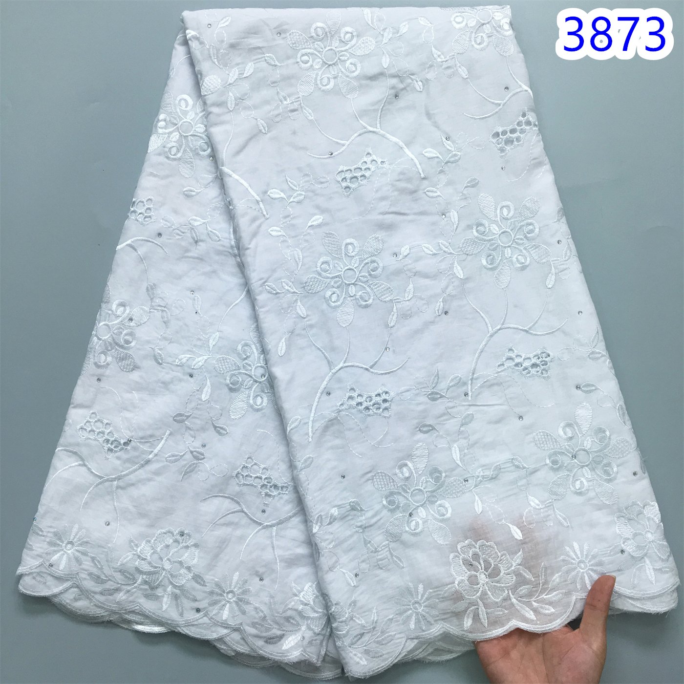 White Austria Stones Cotton African Swiss Voile Lace Fabric 2024 New Nigerian Cotton Lace For Women Evening Party Dress3873