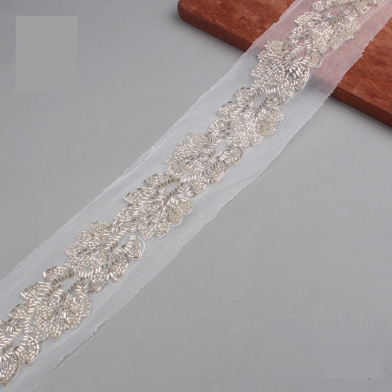 Factory Direct 5.5cm Bead Embroidery Bar Code Mesh Machine Lace Weaving Ribbon Lace Beads Clothing Accessories Accessories Whole