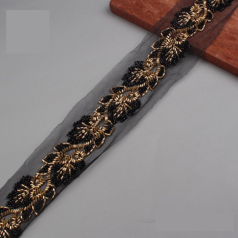 Factory Direct 5.5cm Bead Embroidery Bar Code Mesh Machine Lace Weaving Ribbon Lace Beads Clothing Accessories Accessories Whole