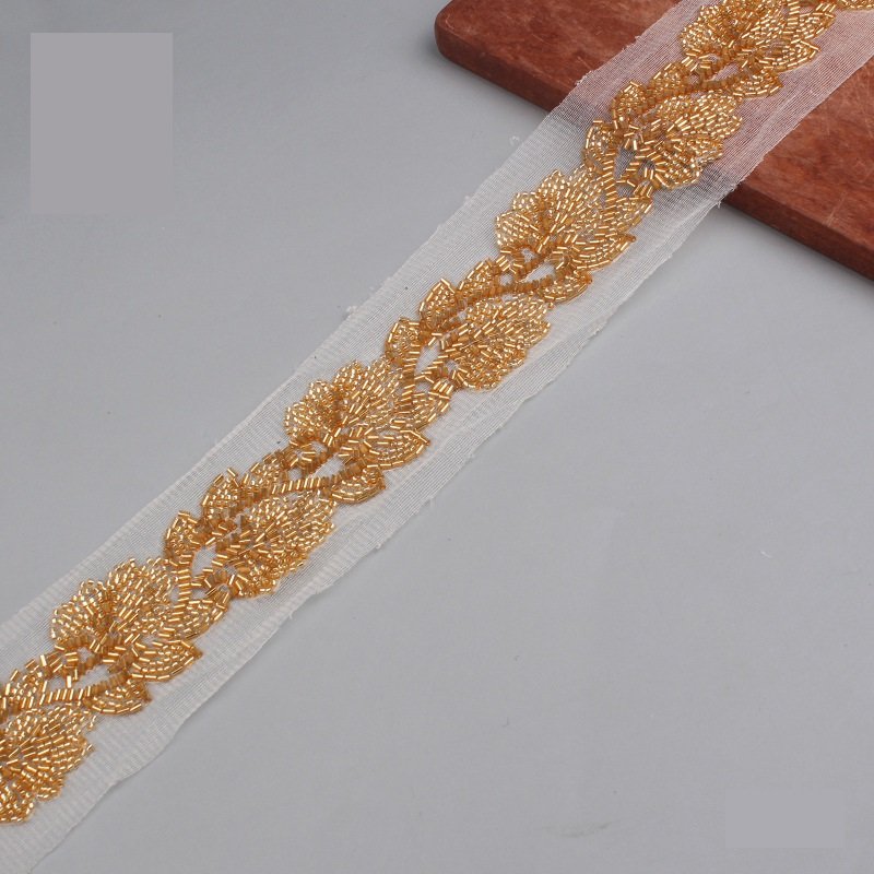 Factory Direct 5.5cm Bead Embroidery Bar Code Mesh Machine Lace Weaving Ribbon Lace Beads Clothing Accessories Accessories Whole