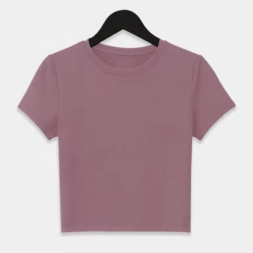 2024 wholesale custom Gym premium, slim Ribbed Cotton Knit Semi Fitted Crew Neck Baby Tee Women Slim Crop Top T Shirts For Girls