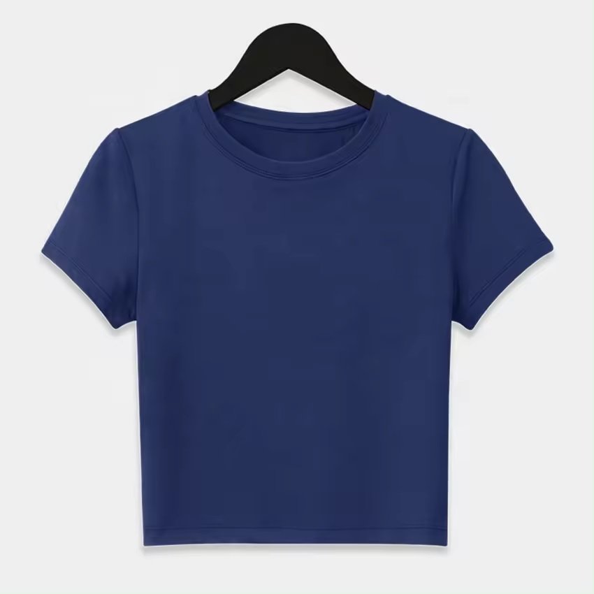 2024 wholesale custom Gym premium, slim Ribbed Cotton Knit Semi Fitted Crew Neck Baby Tee Women Slim Crop Top T Shirts For Girls