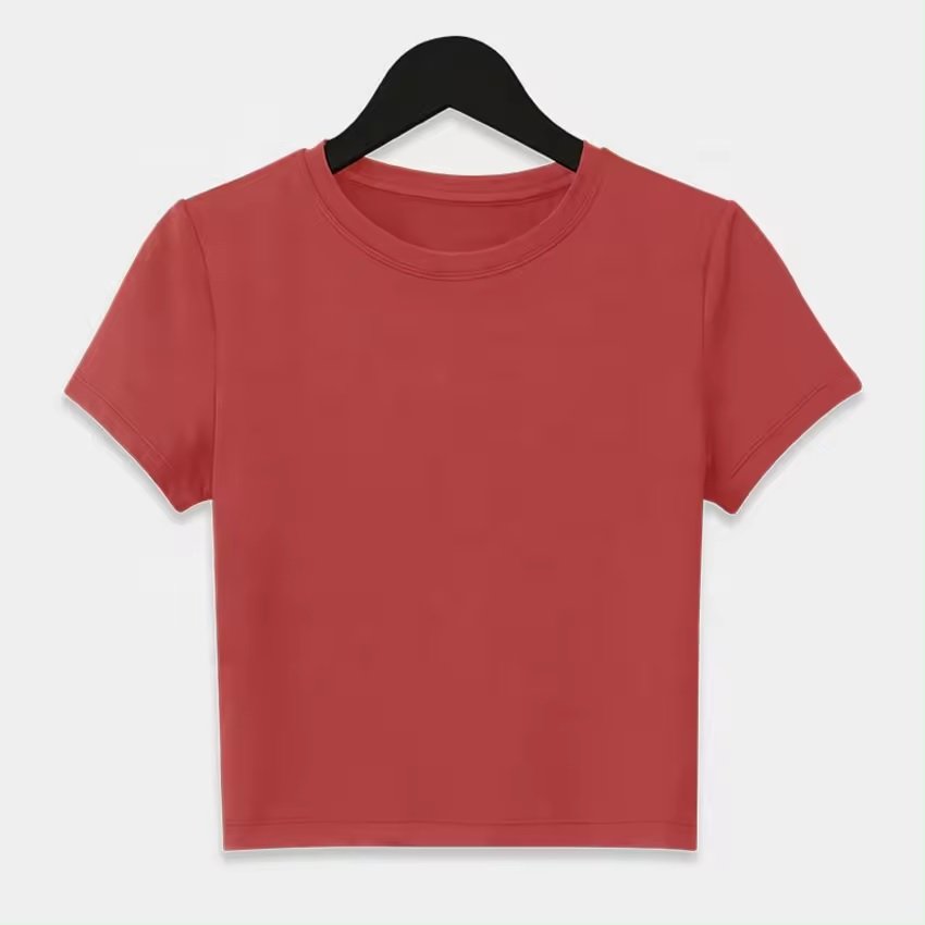 2024 wholesale custom Gym premium, slim Ribbed Cotton Knit Semi Fitted Crew Neck Baby Tee Women Slim Crop Top T Shirts For Girls