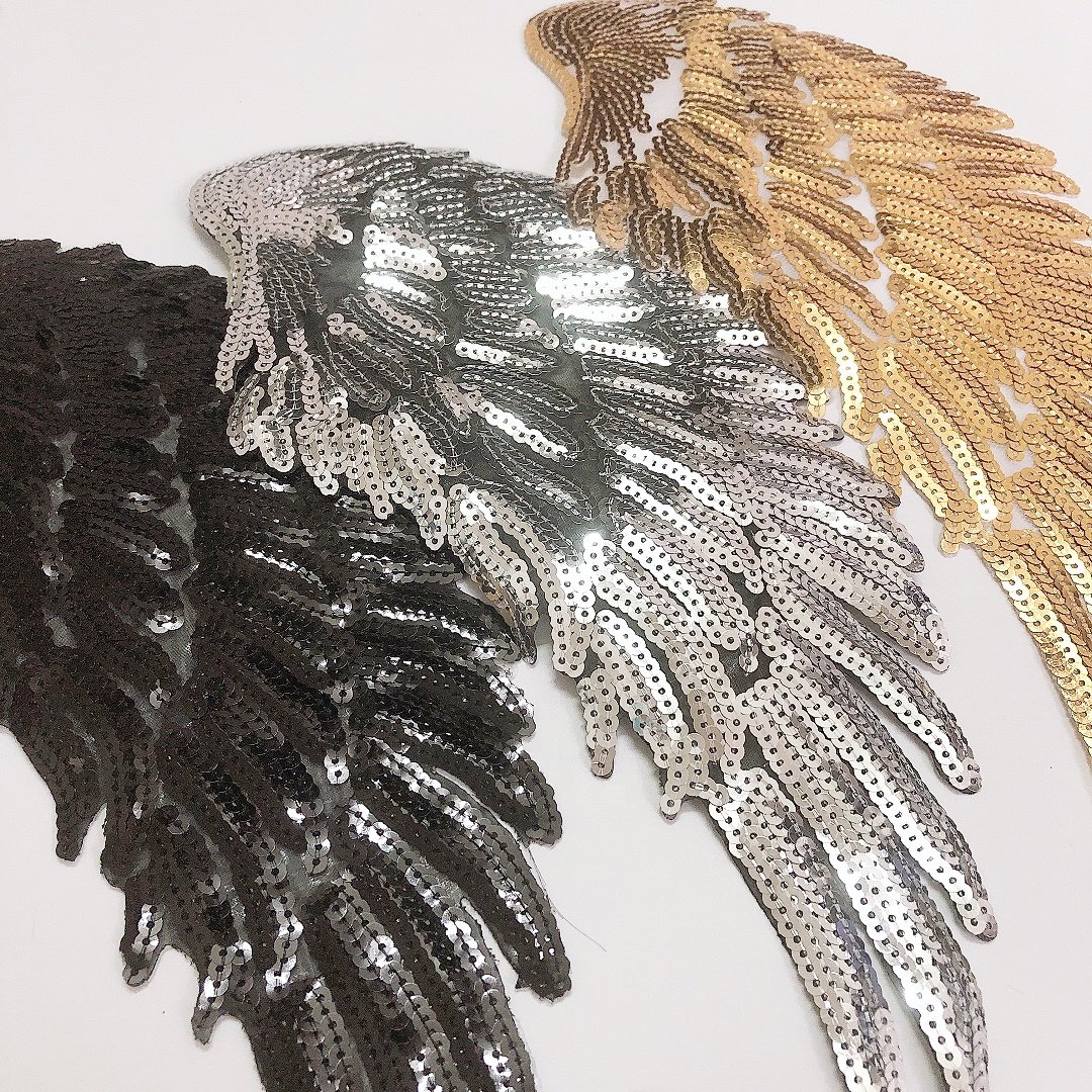 Luxury gold angel wings applique lace with sequins for clothes LT2291A