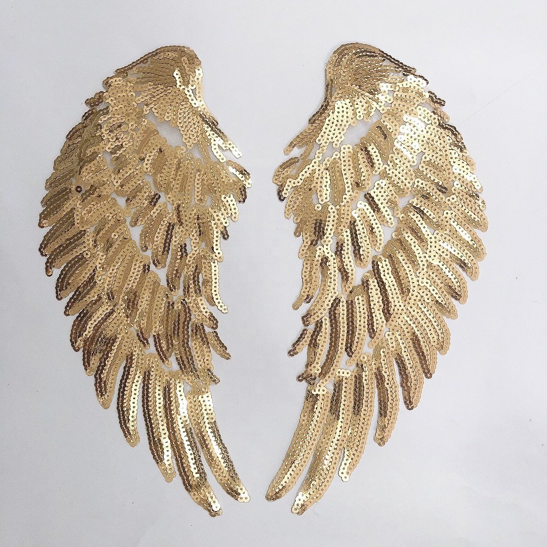 Luxury gold angel wings applique lace with sequins for clothes LT2291A