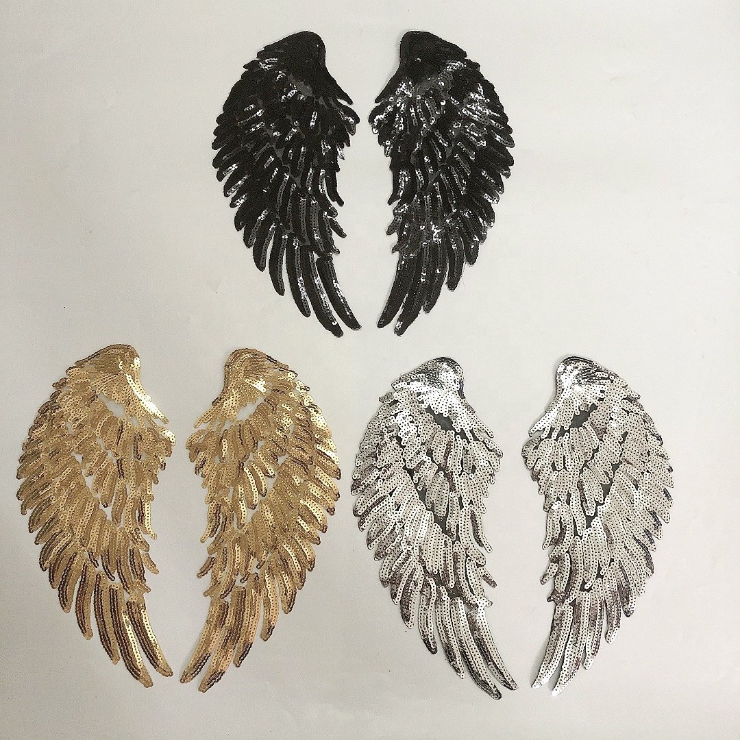 Luxury gold angel wings applique lace with sequins for clothes LT2291A