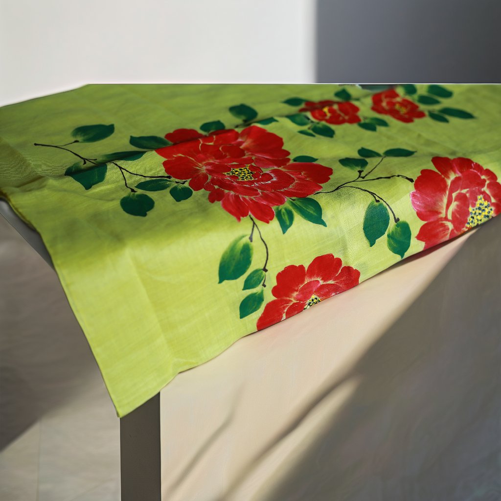 High Quality Elegant Scarf With Hand Painted Floral Pattern Handmade 100% Organic Ramie Fabric Made in Vietnam for Women