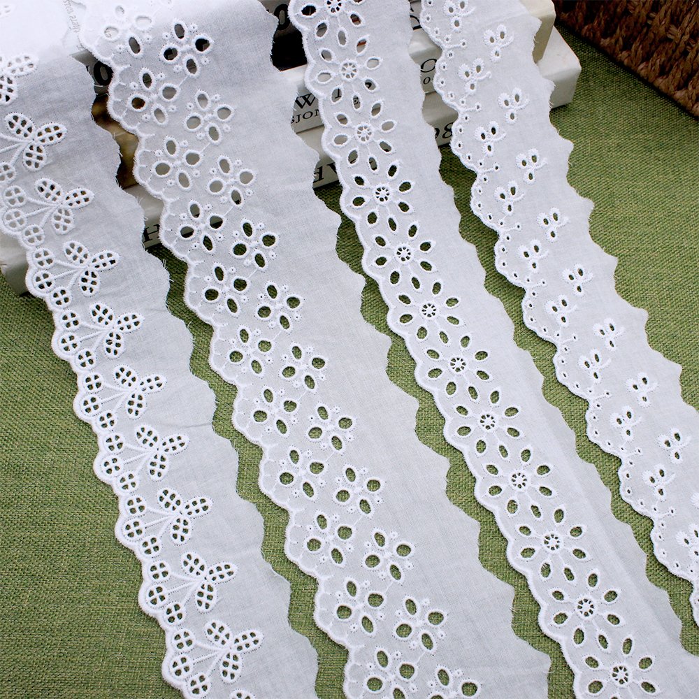 Hight quality white trim lace embroidery eyelet 100%cotton lace fabric