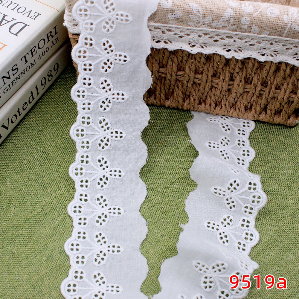 Hight quality white trim lace embroidery eyelet 100%cotton lace fabric