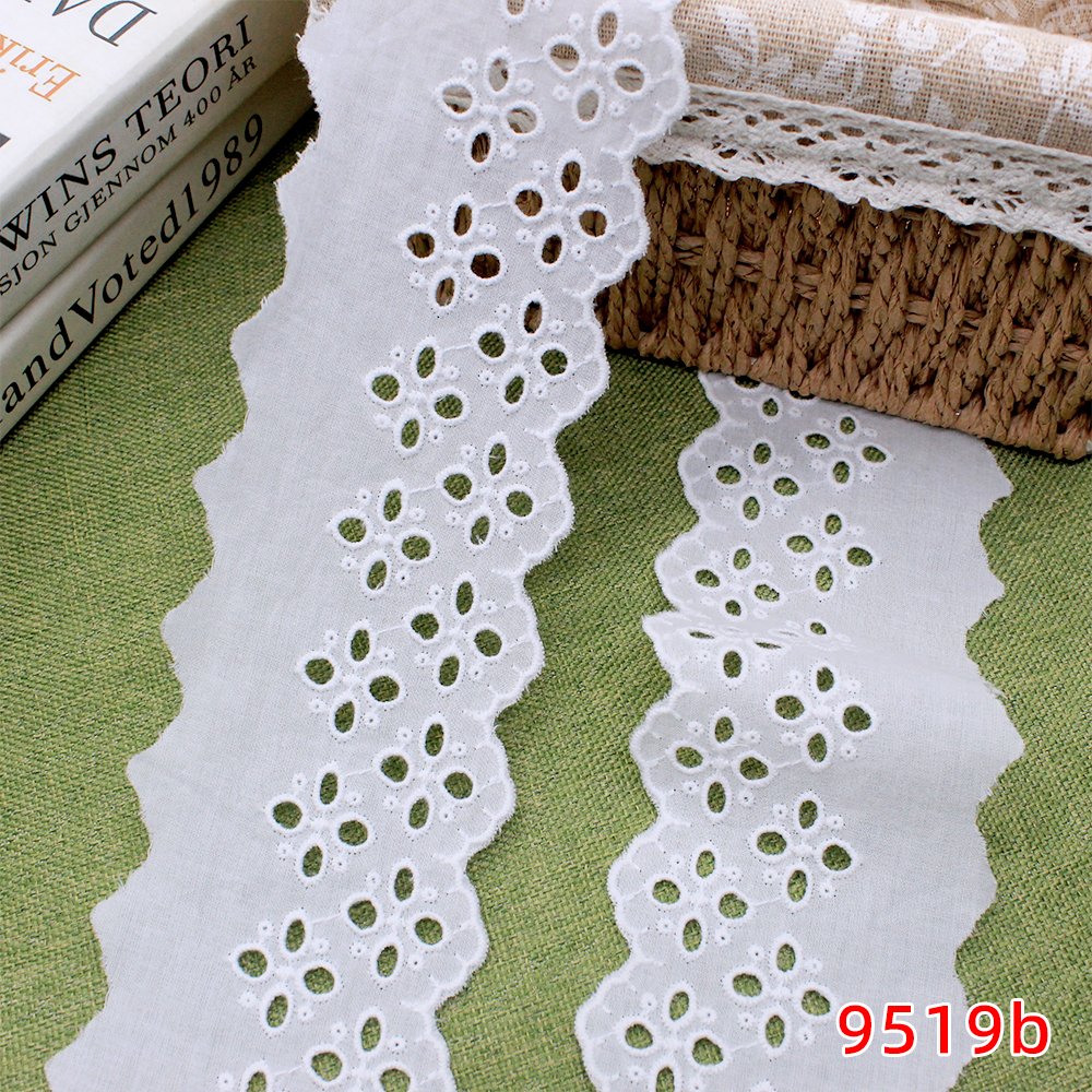 Hight quality white trim lace embroidery eyelet 100%cotton lace fabric