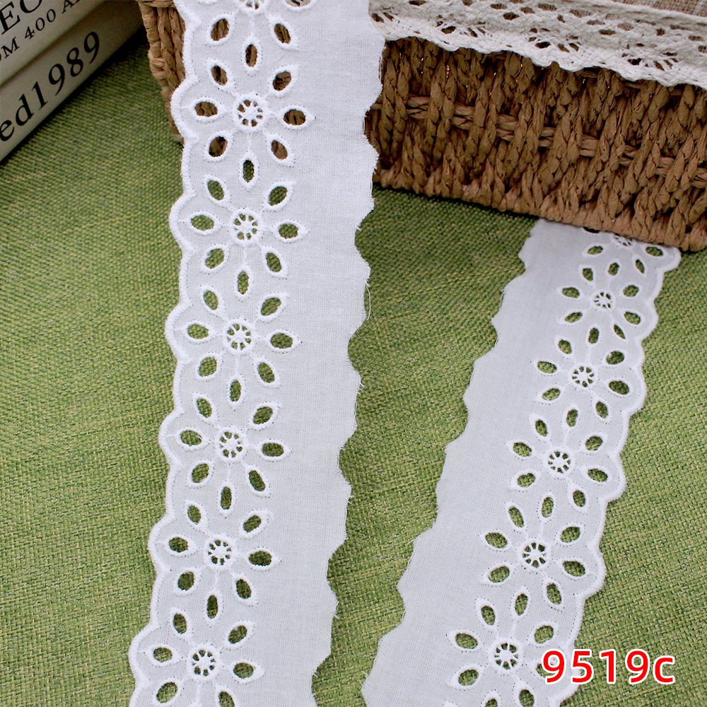 Hight quality white trim lace embroidery eyelet 100%cotton lace fabric
