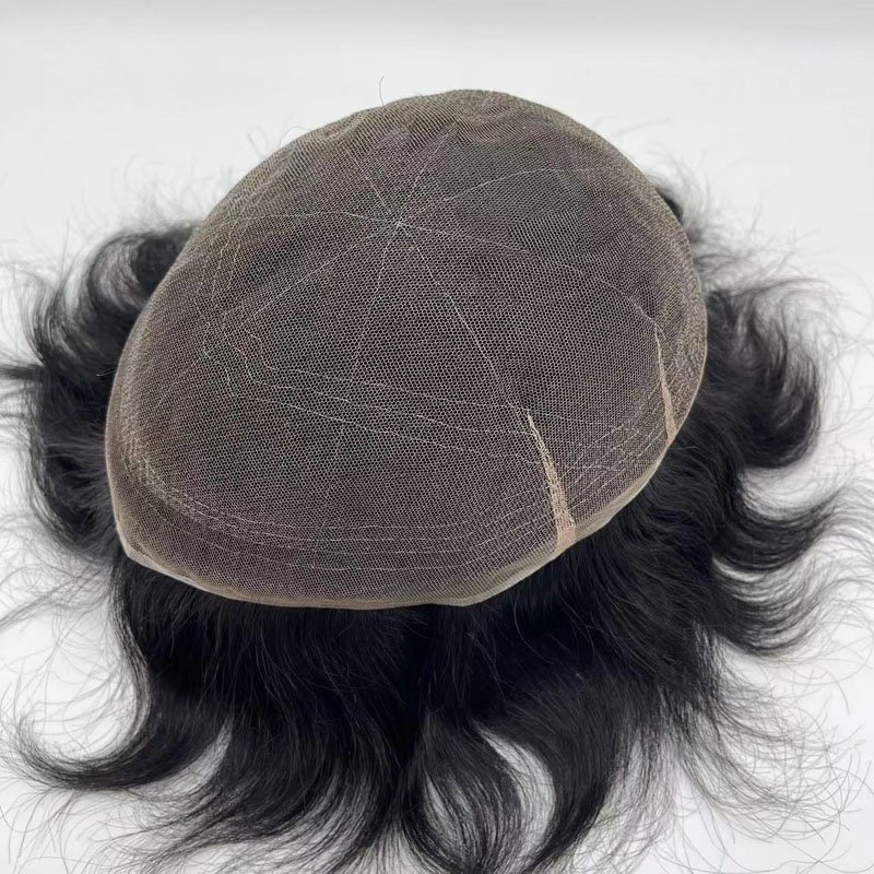Large stock new popular Full lace 100% Indian hair toupee front single knots fine hairpiece for men's toupee hair