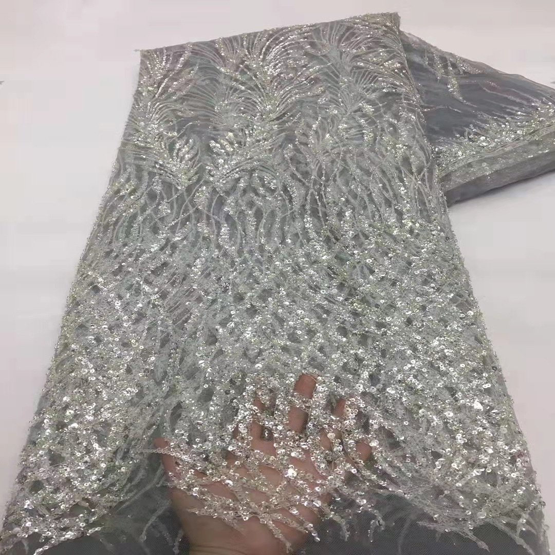 OEM Color Custom Wedding Gowns Sequin Tulle Embroidery Mesh Bridal Evening Dress Lace Fabric Soft Embroidered lace fabric