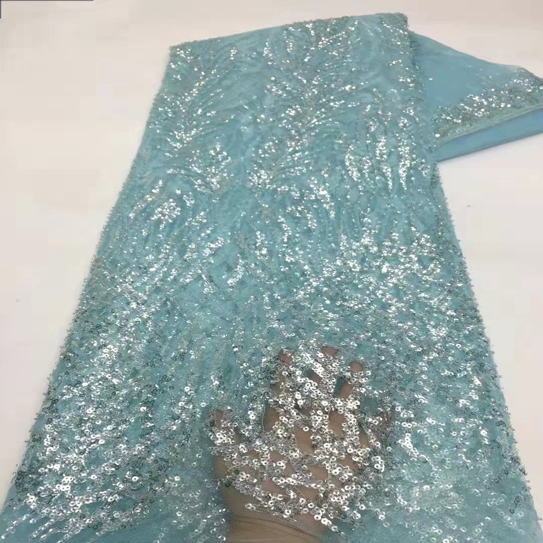 OEM Color Custom Wedding Gowns Sequin Tulle Embroidery Mesh Bridal Evening Dress Lace Fabric Soft Embroidered lace fabric