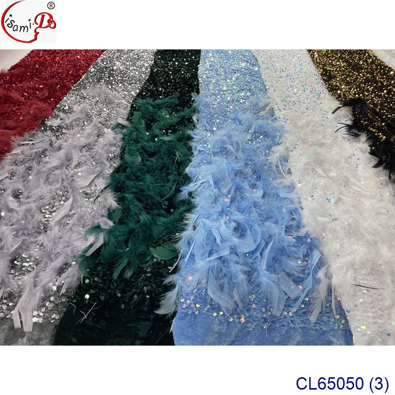 Rts lisami feather fashion design embroidery lace fabric for evening Romantic elegant modern wedding fabric