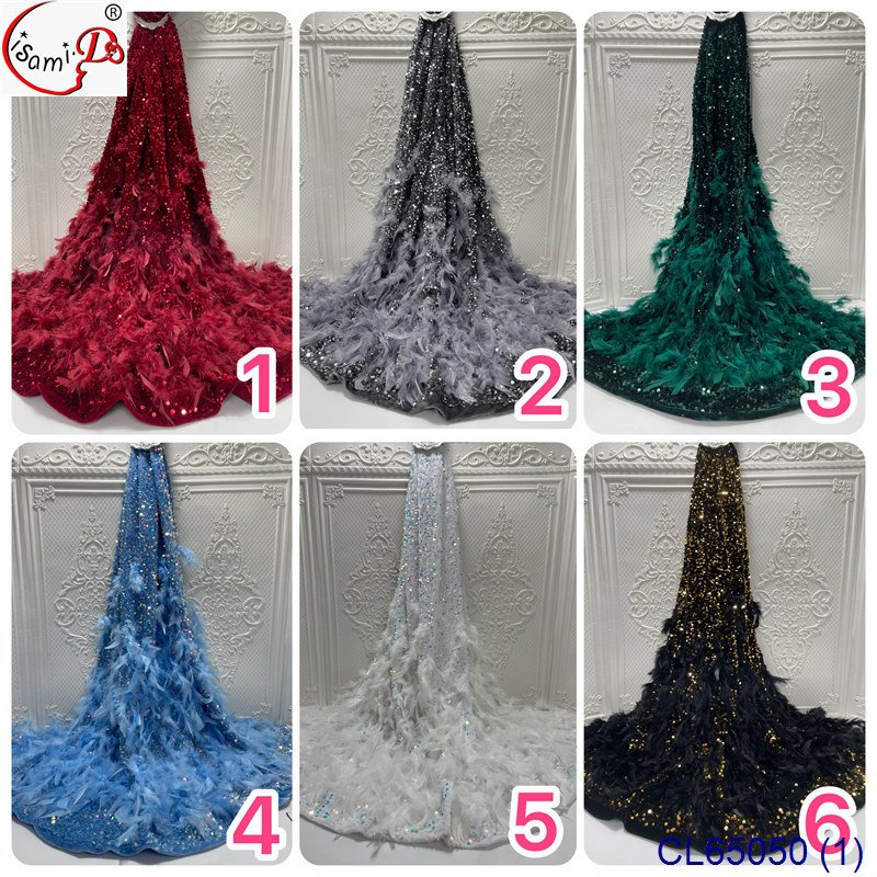 Rts lisami feather fashion design embroidery lace fabric for evening Romantic elegant modern wedding fabric
