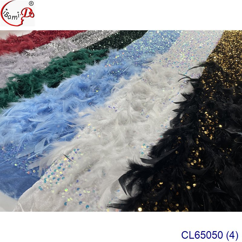 Rts lisami feather fashion design embroidery lace fabric for evening Romantic elegant modern wedding fabric