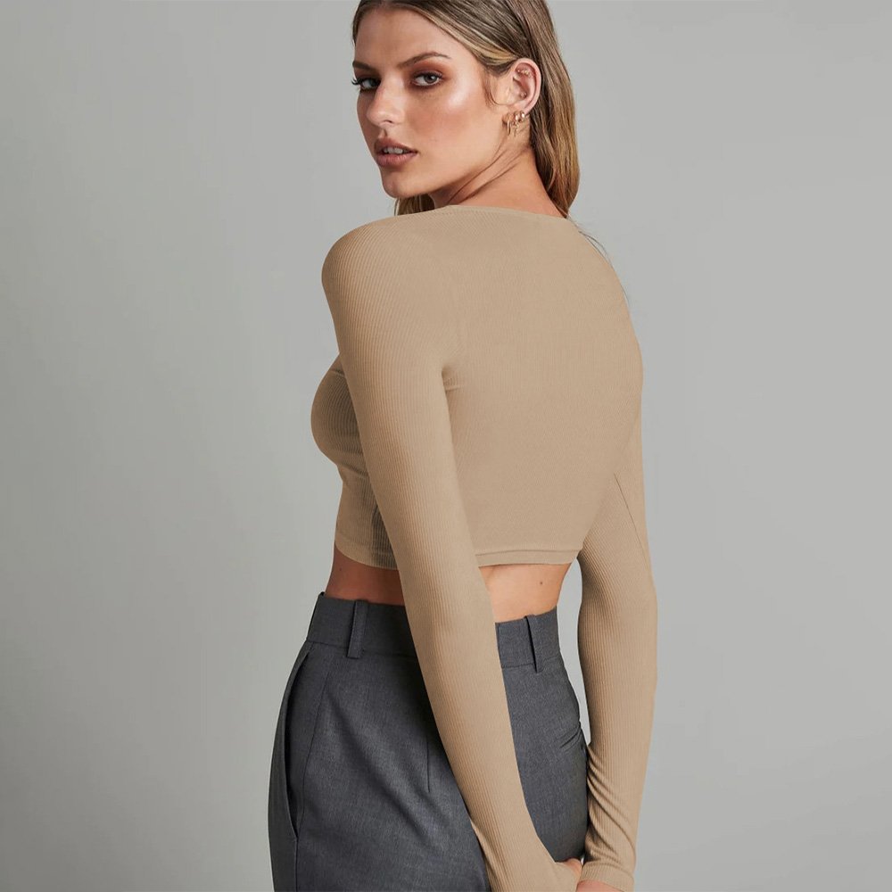y2k woman Sexy Fall Shirt Ribbed Knitting Button Long Sleeve Croptops Sexy White Crop Tops For Women tops casual