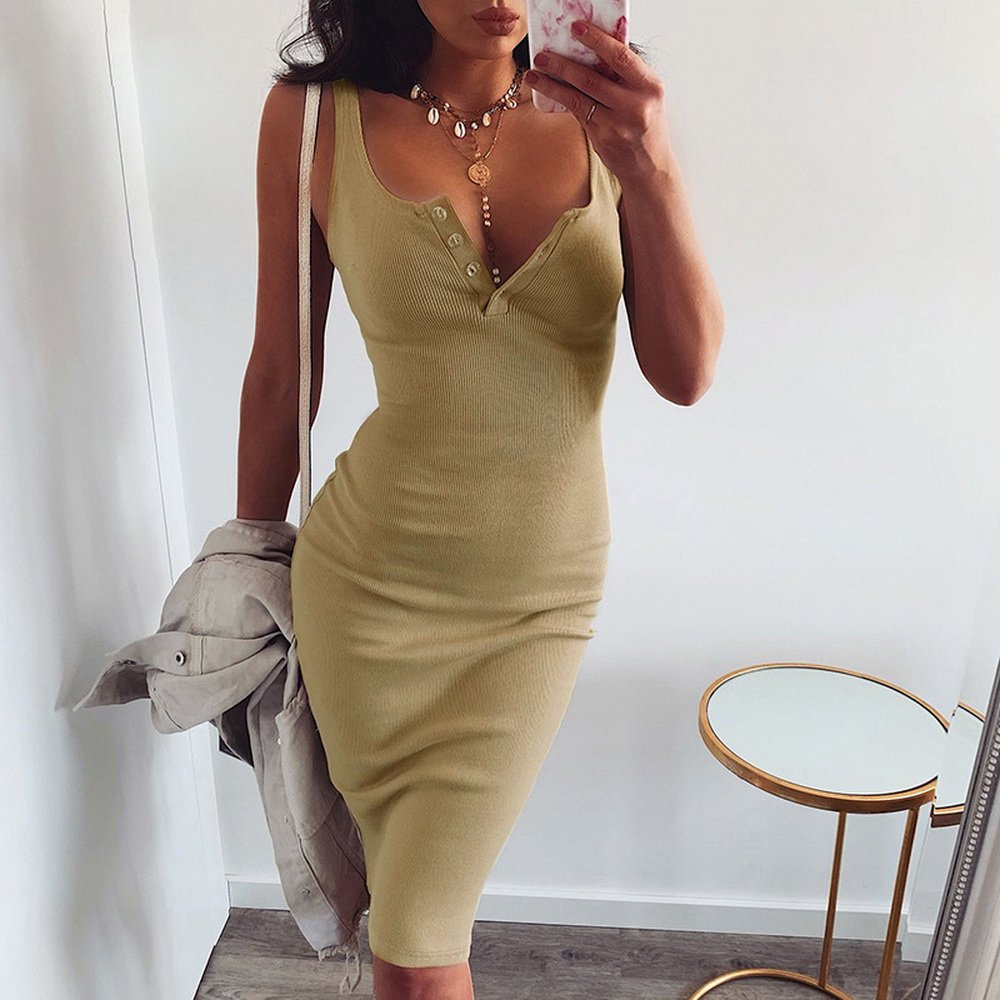 New arrivals Knee Length fashion ladies sexy woman Sling Cami slip ribbed dresses women bodycon rib knit dress casual women