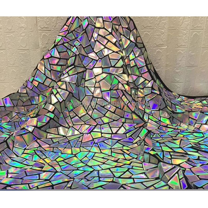 Wholesale Iridescent Extra Large Geometric Laser Cut Velvet Shiny Sequins Embroidery Fabrics For Garment Upholstery
