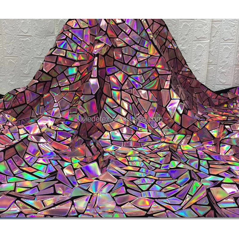 Wholesale Iridescent Extra Large Geometric Laser Cut Velvet Shiny Sequins Embroidery Fabrics For Garment Upholstery