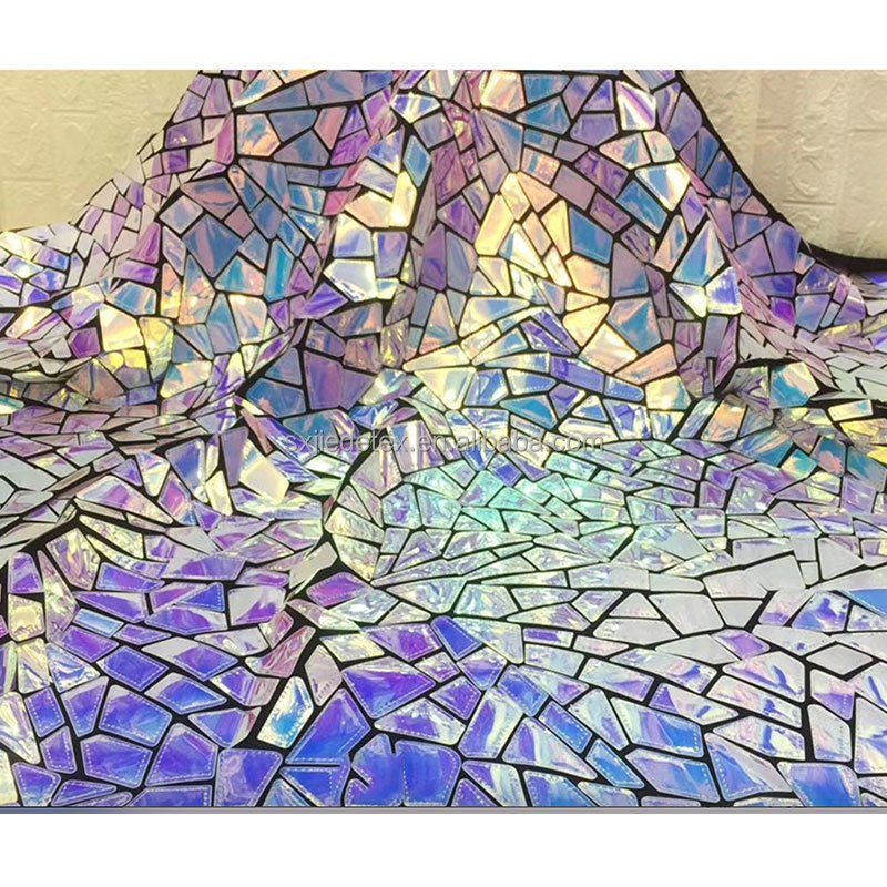 Wholesale Iridescent Extra Large Geometric Laser Cut Velvet Shiny Sequins Embroidery Fabrics For Garment Upholstery
