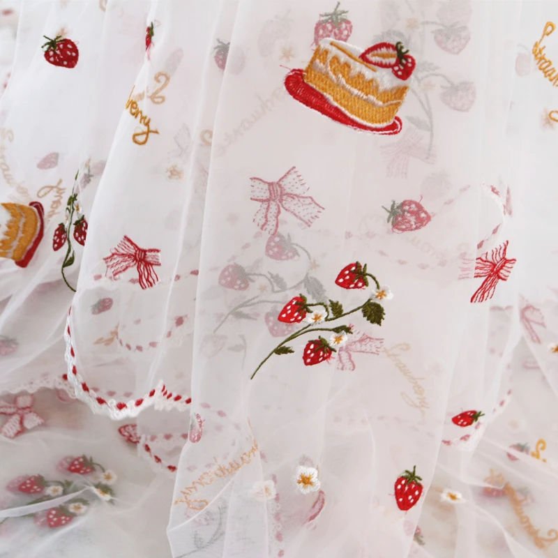 Home Decoration Korean Style Soft Flower Strawberry Embroidery Mesh Children's Clothing Handmade DIY Fabric