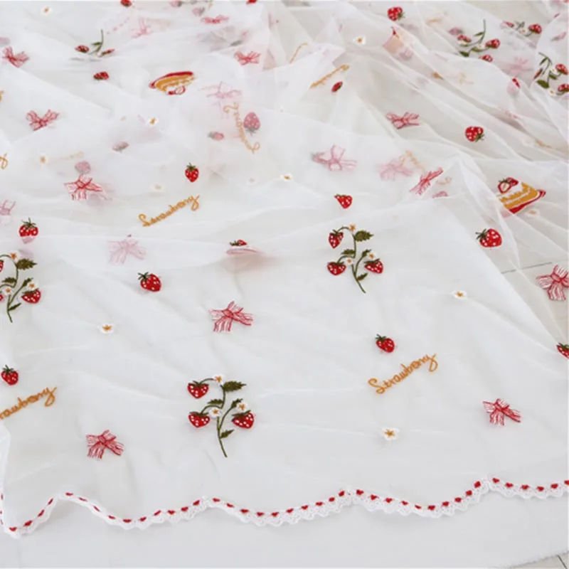Home Decoration Korean Style Soft Flower Strawberry Embroidery Mesh Children's Clothing Handmade DIY Fabric