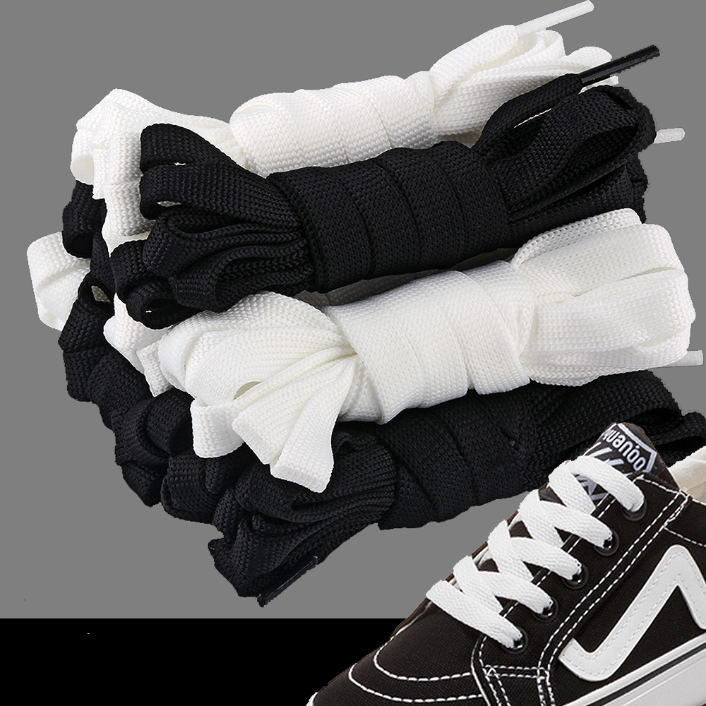 10mm Flat Shoe laces Classic Black White Shoe Laces 100cm long Sneaker Shoe Laces